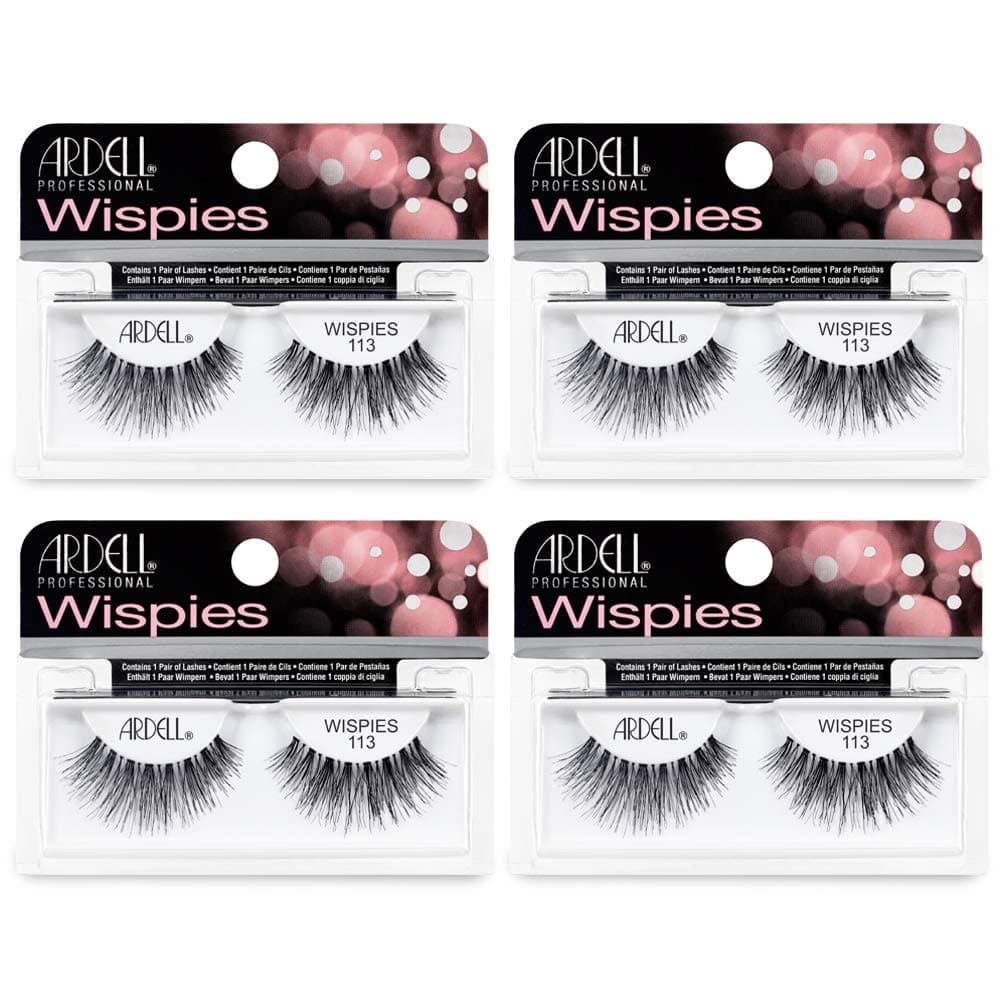 Ardell False Eyelashes Wispies 113 - Black, Natural Look Soft Band, Lightweight, Flared Strip Lashes for Glamour & Everyday Use, 4 Pairs