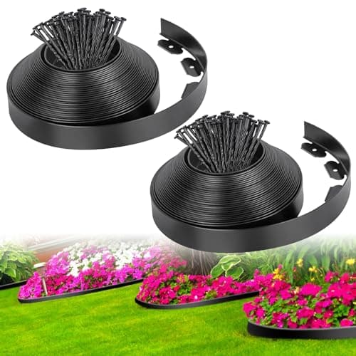 2-Inch x 66 FT Landscape Edging Border with 100 Anchoring Spikes, Garden Border Edging Kit, Plastic Edging Border Flexible for Garden Flower Beds Lawn Yard Paver Pathway (Black)