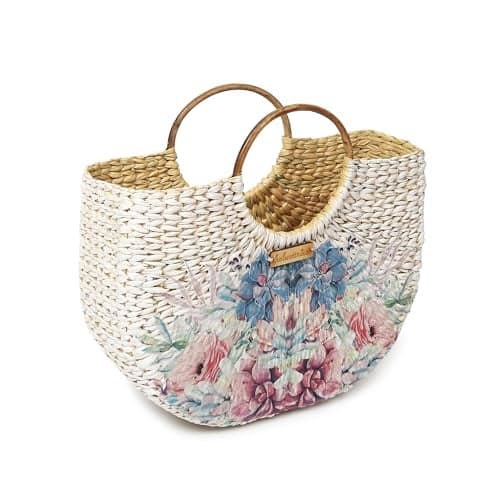 Habere India-All the Cultures Fabricating India Small Tote Bags | Straw Basket Bag | Beach Bags for Women | Women Handbag | Half Moon Bag (Design 03)