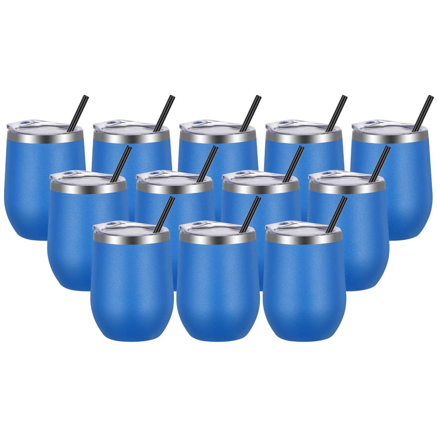 VEGOND Wine Tumblers Bulk 12 Pack 12oz Stainless Steel Stemless Wine Glass with Lids and Straws Double Wall Vacuum Insulated Tumbler Cup Coffee Mug for Cold Hot Drinks