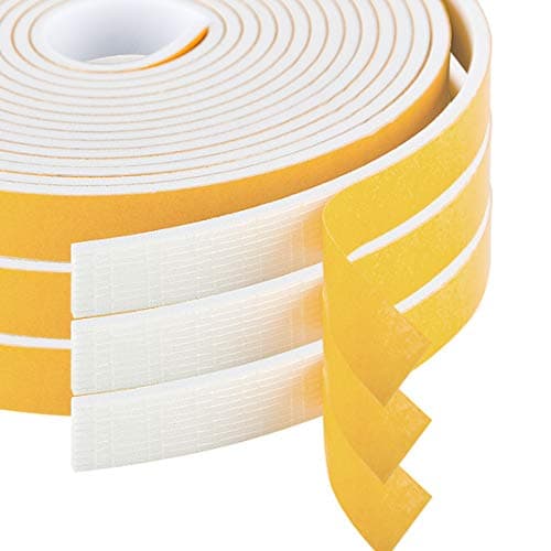 White Door Window Weather Stripping 59 Feet, Self Adhesive Foam Tape High Density Foam Sealing Strip Window Insulation Gasket Tape 1/4 Inch Wide X 1/8 Inch Thick, 19.7 Ft x 3Rolls