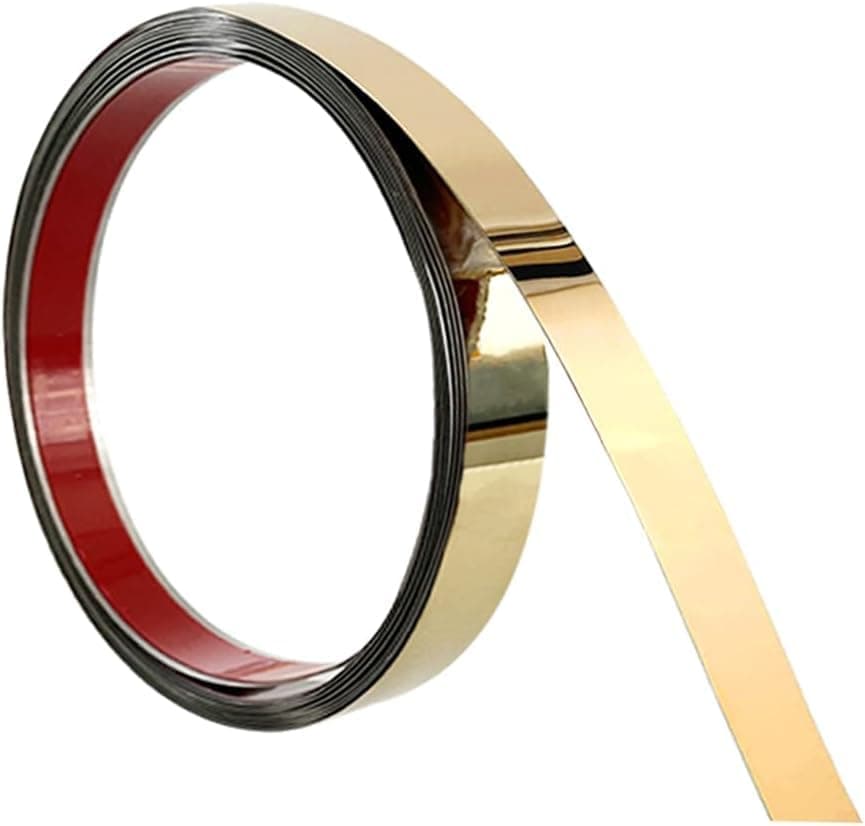 VICTAC Flexible Self-Adhesive Stainless steel PVD coated 8K Mirror Gold finish Flat trim patti Strip profile 15 mm x 16.4ft(5mtr) Pack of 1 roll for wall Decoration, Furniture, Highlighters