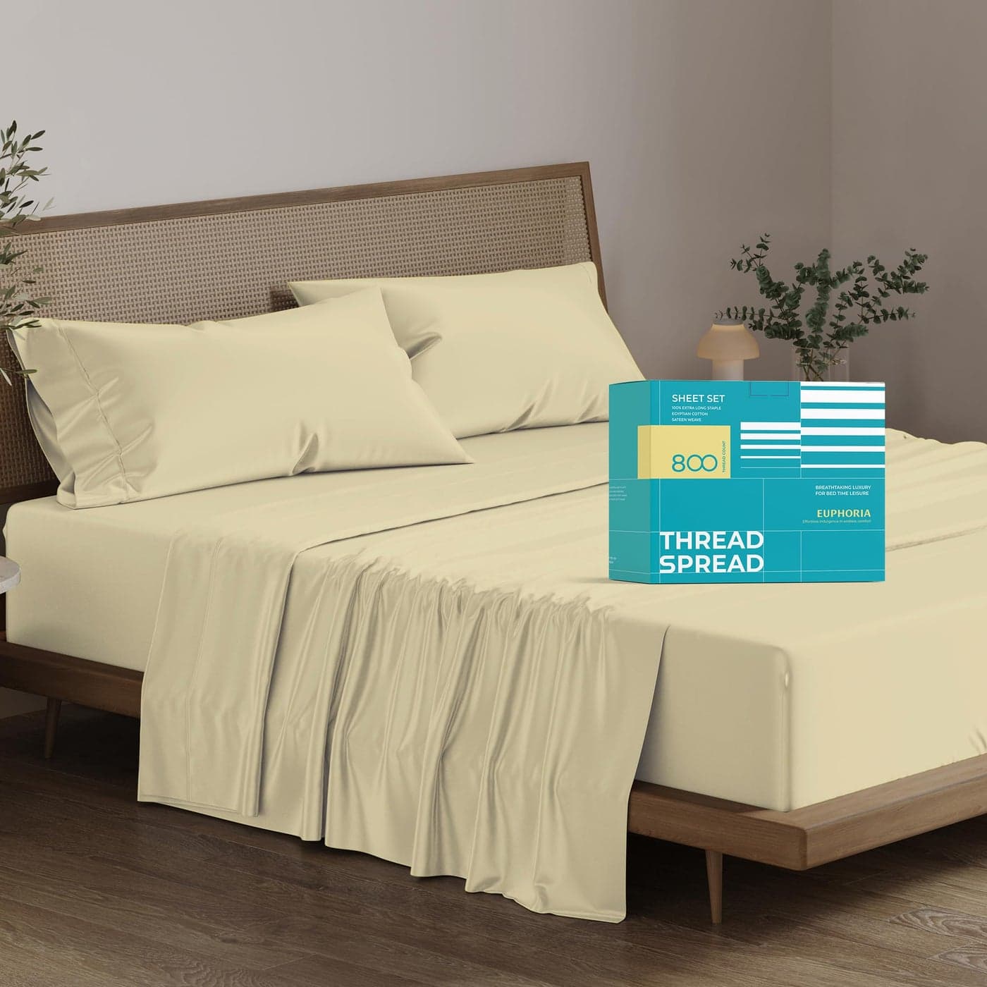 THREAD SPREAD 100 Egyptian Cotton California King Bed Sheets 800 TC 4Pc Sand Bed Sheet for Calking Size Bed Sateen Weave Deep Pocket Luxury Hotel Sheets Extra Soft Cooling Bedding Sheets
