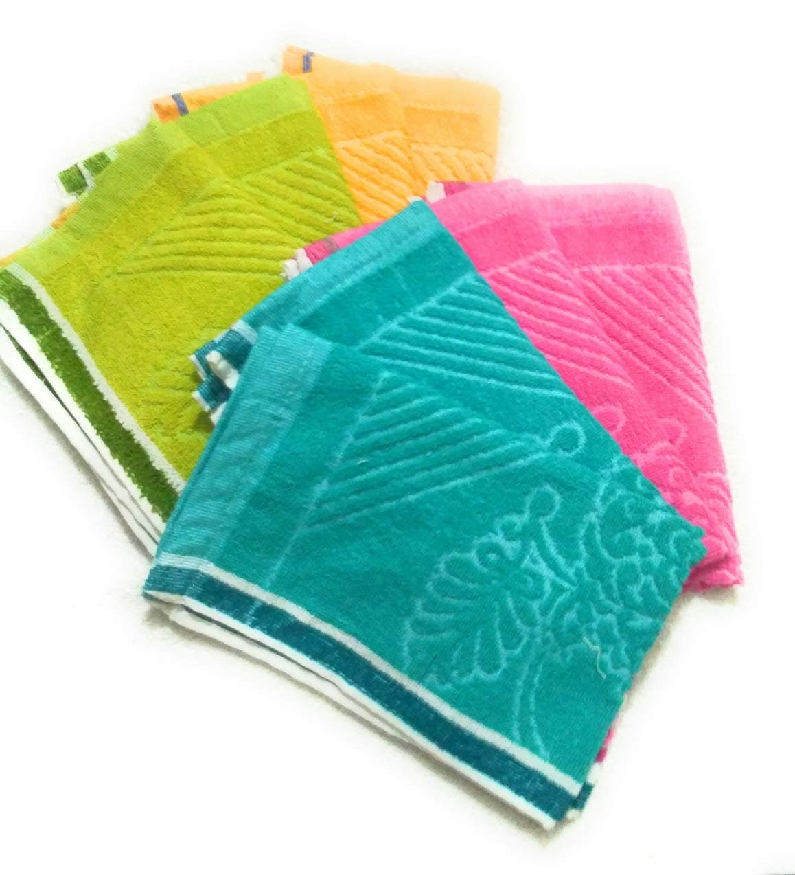 Cotton Colors Floral Design Hand Towels (Medium, Multicolor, Pack of 8)_t092