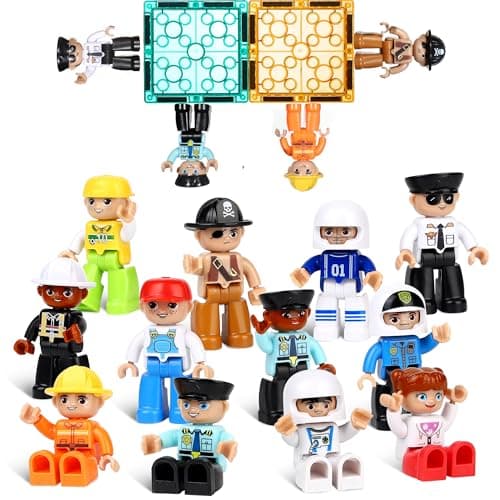 Mruikeny Large Magnetic Figures 3 Inches Community Figures Set 12 Pieces Magnetic Play People Magnet Building Toys for Kids Ages 3 4 5 6 7 8 STEM Learning Toys Magnet Tiles Expansion