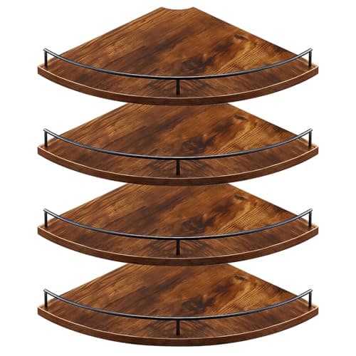 BrightRow Corner Shelves Wall Mount Set of 4 Rustic Wood Corner Floating Shelves Wall Mount Hanging Storage Shelf with Wire Hole for Home Bathroom Living Room Kitchen