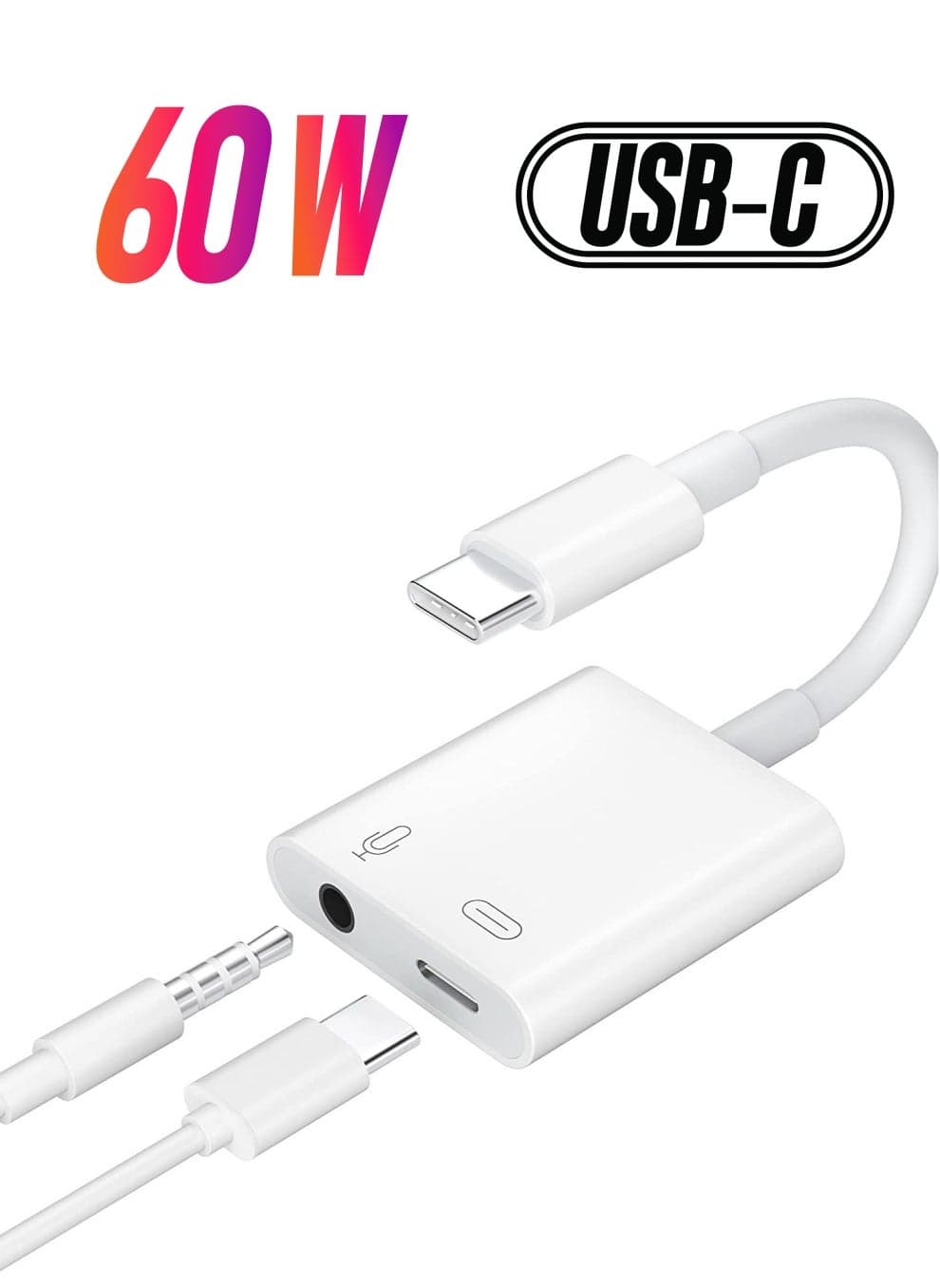 USB C to 3.5mm Headphone Adapter and Charger,Type C to Aux Audio Jack with 60W PD Fast Charging For Stereo Earphones,Hi-Fi DAC Chip Support Lossless Music For iPad pro MacBook Pro/Air