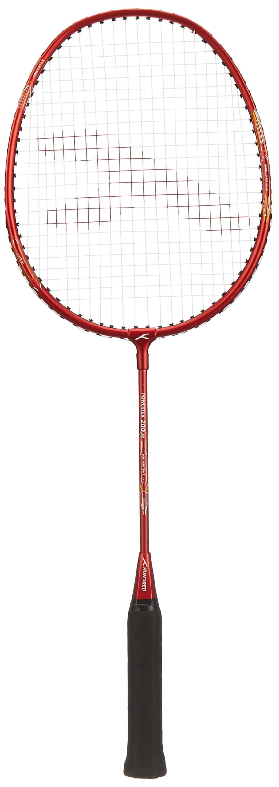 Hundred Aluminium Powertek 200 JR Badminton Racket with Full Cover (90G, Dark Red)