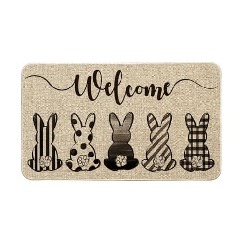 Artoid Mode Cute Buffalo Plaid Stripes Dot Bunny Welcome Easter Doormat Seasonal Spring Summer Holiday Yard Floor Switch Mat for Indoor Outdoor 17 x 29 Inch