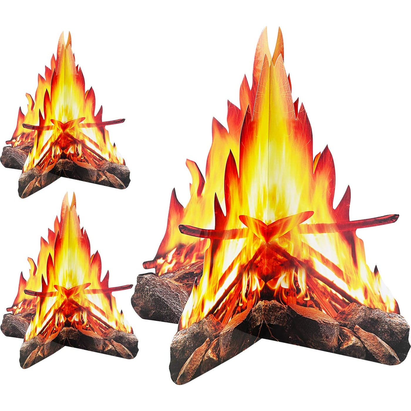 3 Sets 12 Inch Tall Artificial Fire Fake Flame Paper 3D Decorative Cardboard Campfire Centerpiece Flame Torch for Campfire Party Decorations