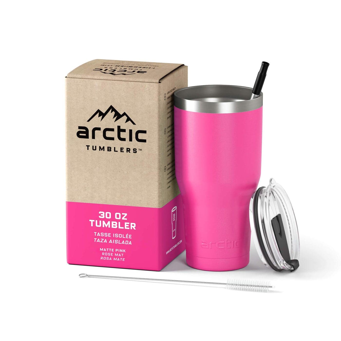 Arctic Tumblers 30 oz Matte Pink Insulated Tumbler with Straw Cleaner Retains Temperature up to 24hrs NonSpill Splash Proof Lid Double Wall Vacuum Technology BPA Free Built to Last