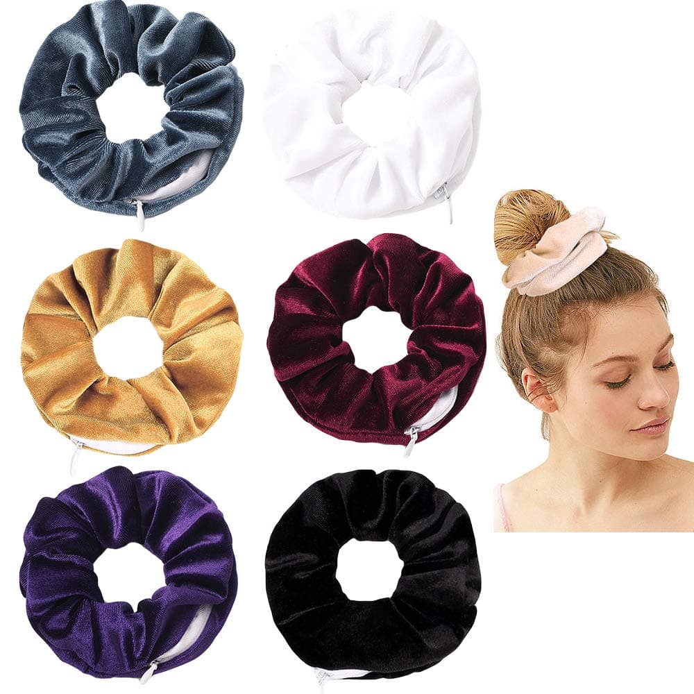 Womens Velvet Scrunchies with Hidden Zipper Pocket Soft Hair Ties and Elastic Bands for VSCO Girl Essentials 6 Pieces