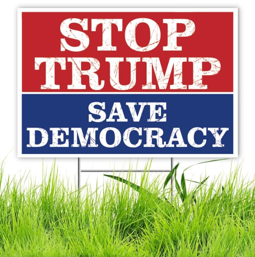 Stop Trump Save Democracy Yard Sign Resist Hate Lawn Sign Anti Trump Sign Double Sided Corrugated Plastic Outdoor Weatherproof Signs With H Stake 18x12 Inch