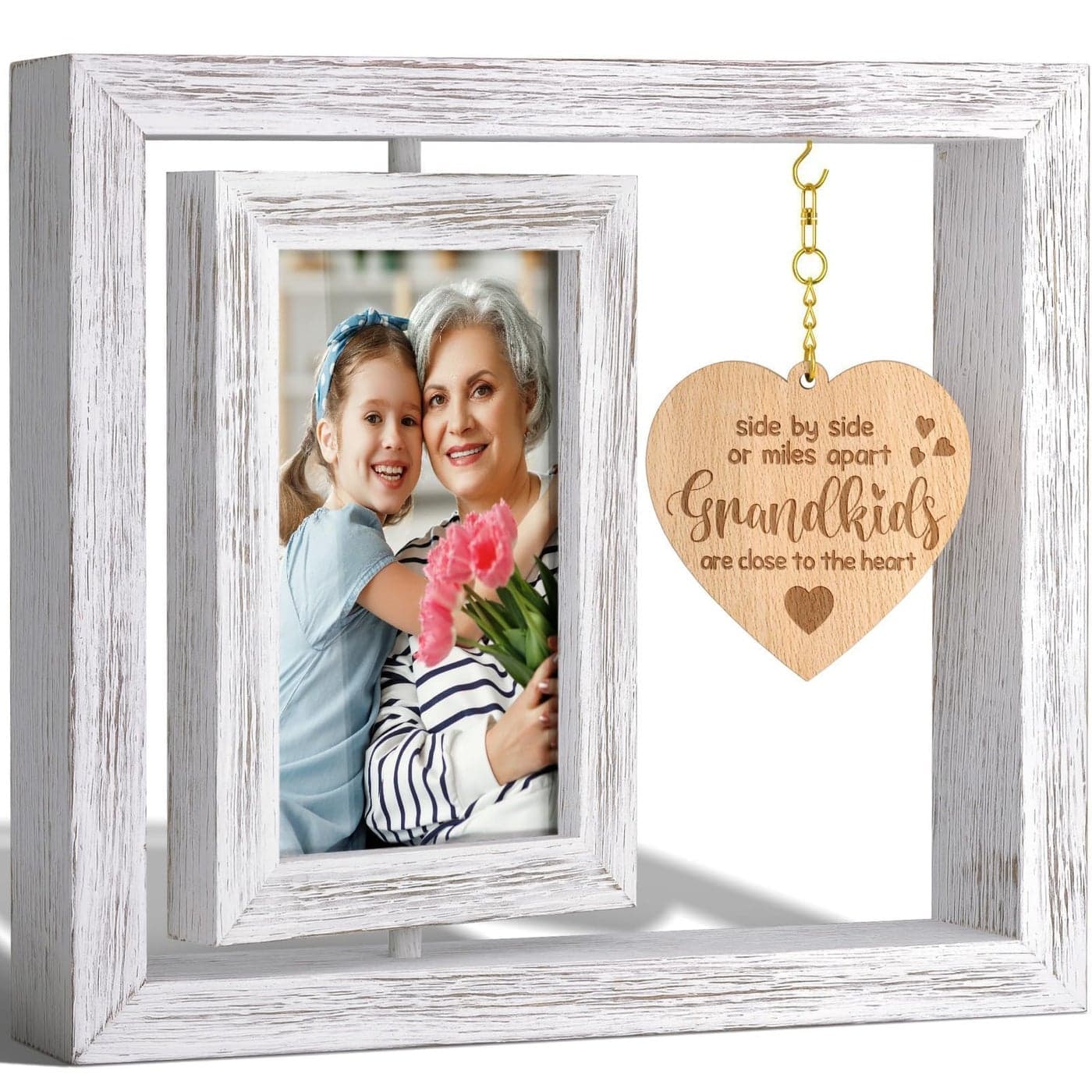 Tiblue Christmas Gifts from Granddaughter Grandson Grandkids Grandma Gifts Grandma Picture Frame Solid Wood Rotating Grandmother and Grandkids Picture Frame for 4x6 Photo Gift for Gigi Nana Mimi