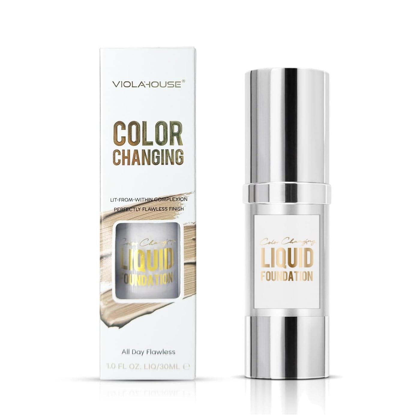 VIOLA HOUSE Color Changing Foundation, Liquid Foundation Makeup For Face, Color Changing Flawless Finish Foundation, Lightweight, Moisturizing Glow, 1.0 Fl Oz (medium skin color, 1.0 Fl Oz/30ML)