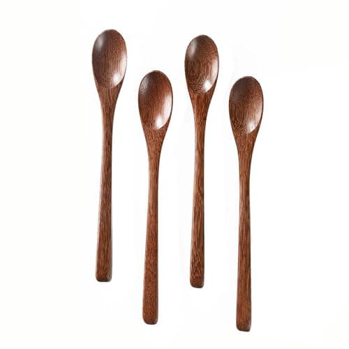 Hefild 4PCS 7.8inch Wooden Spoons for Honey and Coffee,Small Wooden Spoons with Long Handle for Stirring – Padauk Wood Honey Spoon & Coffee Spoons for Jars, Tea and Spice