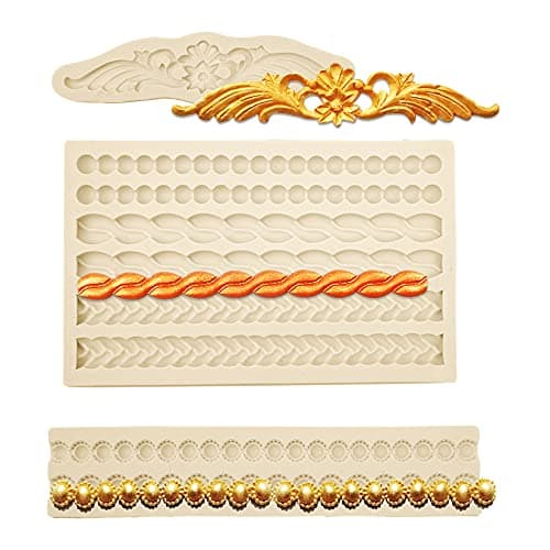 MUYULIN Pearl Fondant Molds, 3 Pack Silicone Pie Decoration Crust Mould, for Cake, Chocolate, Cupcake, Knit Rope, Game Pie, SugarCraft, Clay
