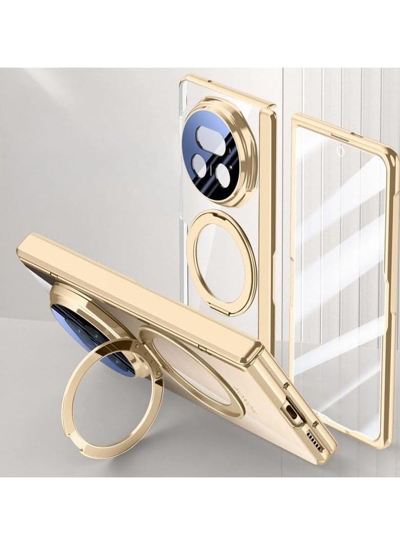 Case compatible with Honor Magic V5 (2025), built-in front screen protector and 360° rotatable ring stand and hinge protection, magnetic case