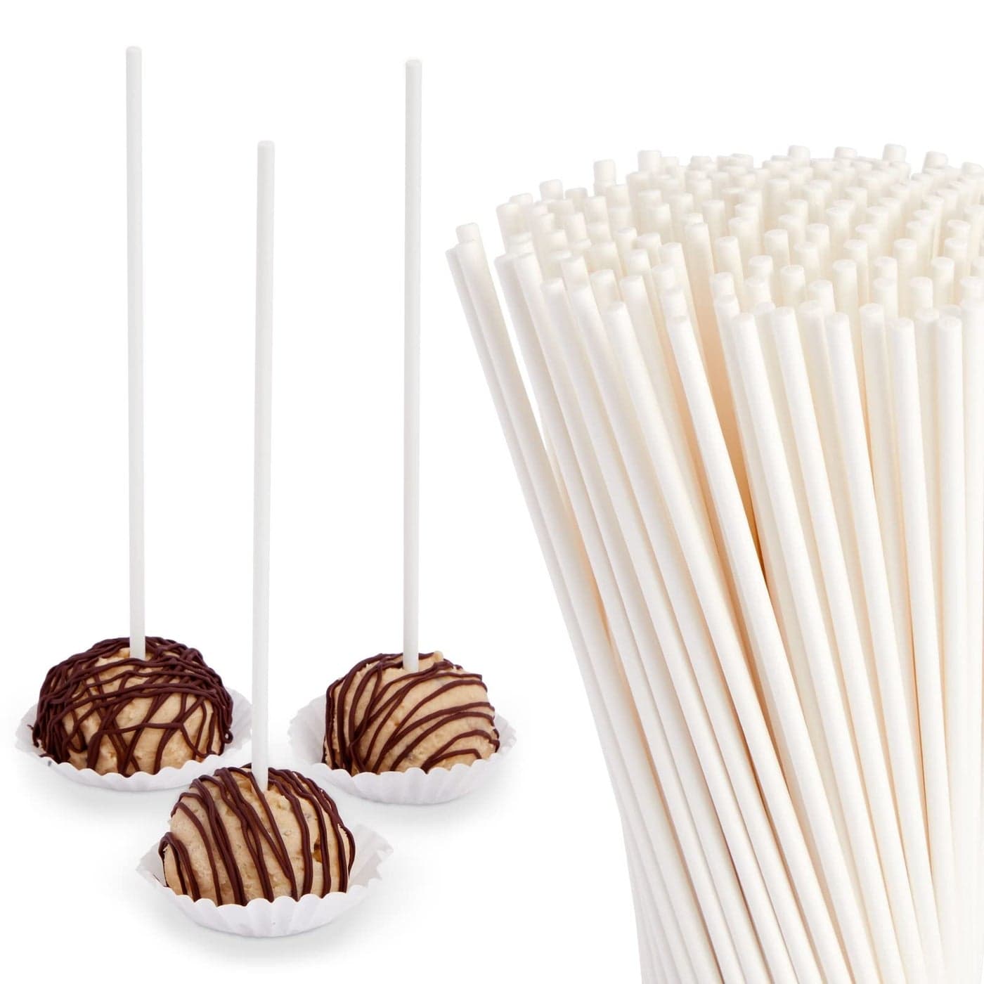 Bright Creations 200 Pack 8 Inch Cake Pop Sticks Long White Paper Lollipop Sticks for Cookies Candy Desserts Cake Balls Rice Crispy Treats