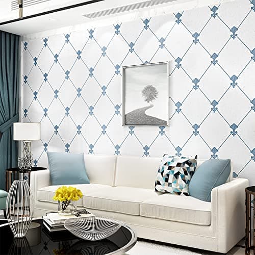 QIHANG European Modern Simple 3D Nonwoven Imitation Deerskin Wallpaper Living Room TV Background Diamond lattice Pattern Wall paper Roll 173053m32810m57 sqft53m2 Blue