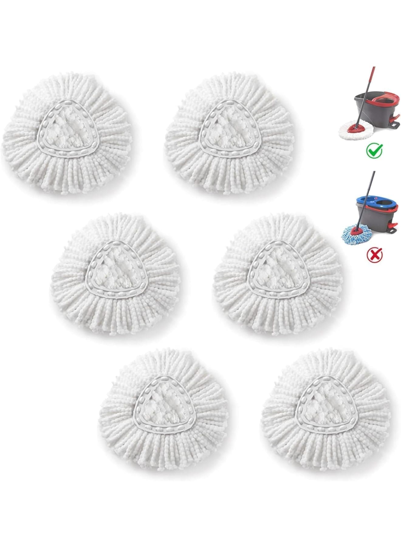 6 pcs Spin Mop Replacement Heads, Microfiber Mop Refill, Easy Wring Compatible Head for Floor Cleaning, Triangle Design Removes Dust and Stains for Home Kitchen Bathroom Use, White