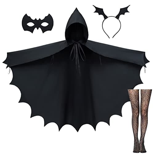 Irtysh Adult Bat Wings Cloak Robe Hooded Cape Accessory for Dragon Vampire Witch Costume Cosplay Mask Ears Headband Socks set(L)