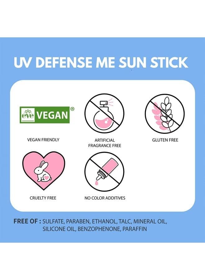 MAKEPREM UVA UVB Defense Me Calming Sun Stick Sunblock SPF 50+ PA++++ 0.7 Oz VEGAN Sensitive Oily Acne-Prone Skin Reef-Safe Mineral Sunscreen Non-Nano No Chemical UV Protection Non-Greasy Sticky Kids