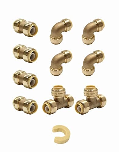 (Pack of 10) EFIELD 1/2 Inch Push Fit Fitting Bundles to Connect Pex, Copper, CPVC -Tee "T" 2 Pieces, Elbow and Coupling 4 Pieces each, with a Disconnect Clip,(PF109)