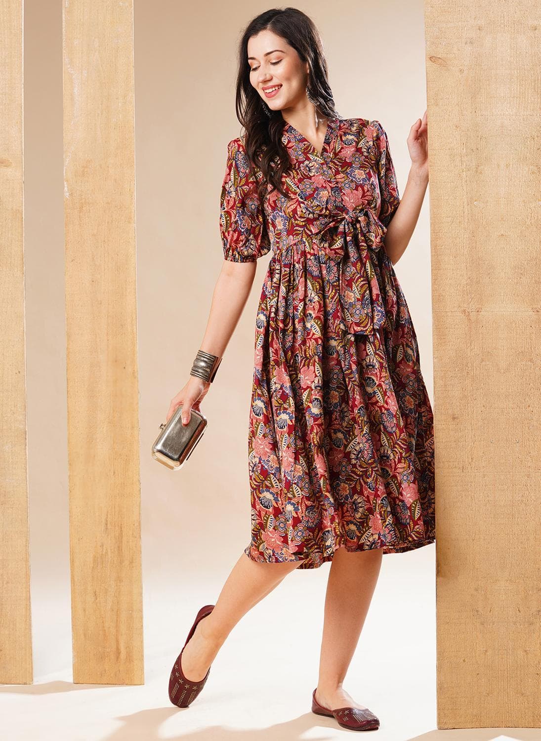 Globus Women Floral Printed Fit & Flared Midi Ethnic Dress
