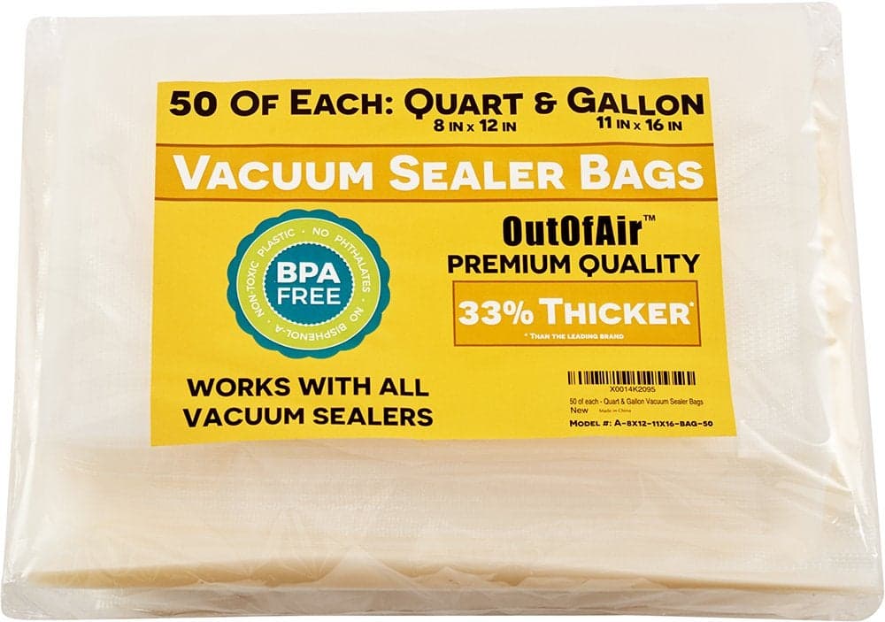 100 Vacuum Sealer Bags 50 Quart 8 x 12 and 50 Gallon 11 x 16 OutOfAir Vacuum Sealer Bags Works with FoodSaver Other Savers 33 Thicker BPA Free Great for Sous Vide
