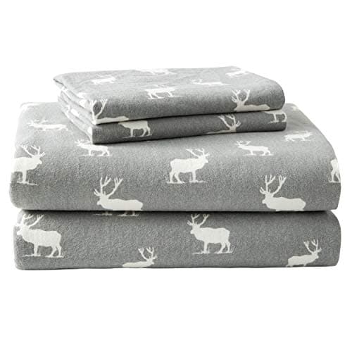 Eddie Bauer - Flannel Sheets Full Size, Anti-Pilling & Wrinkle Resistant Cotton, Touchably Soft for All-Season Comfort - Bed Sheets with Matching Pillowcases & Fitted Sheet (Elk Grove Grey)