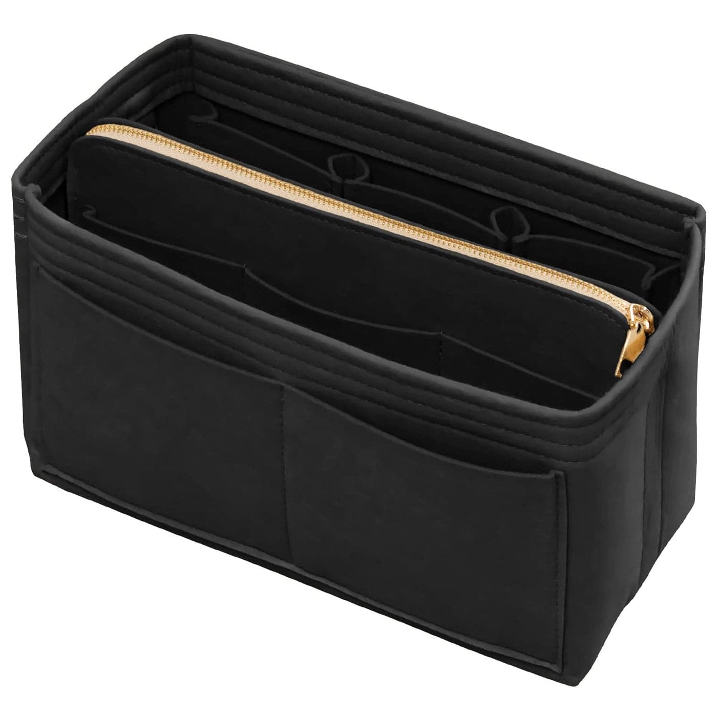 DailyPlus Purse Organizer Insert with Zipper Felt Bag Organizer Handbag Organizer Insert Bag in Bag Organizer with Key Chain for Tote Purse Bag Black Large