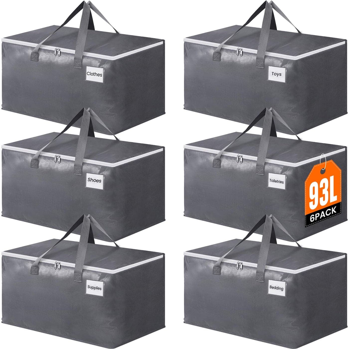 BlissTotes Large Moving Bags Storage Bags with Zippers Handles Moving Supplies with lids Heavy Duty Totes for Storage Bags for Space Saving Moving and Storing 93L 6 Pack
