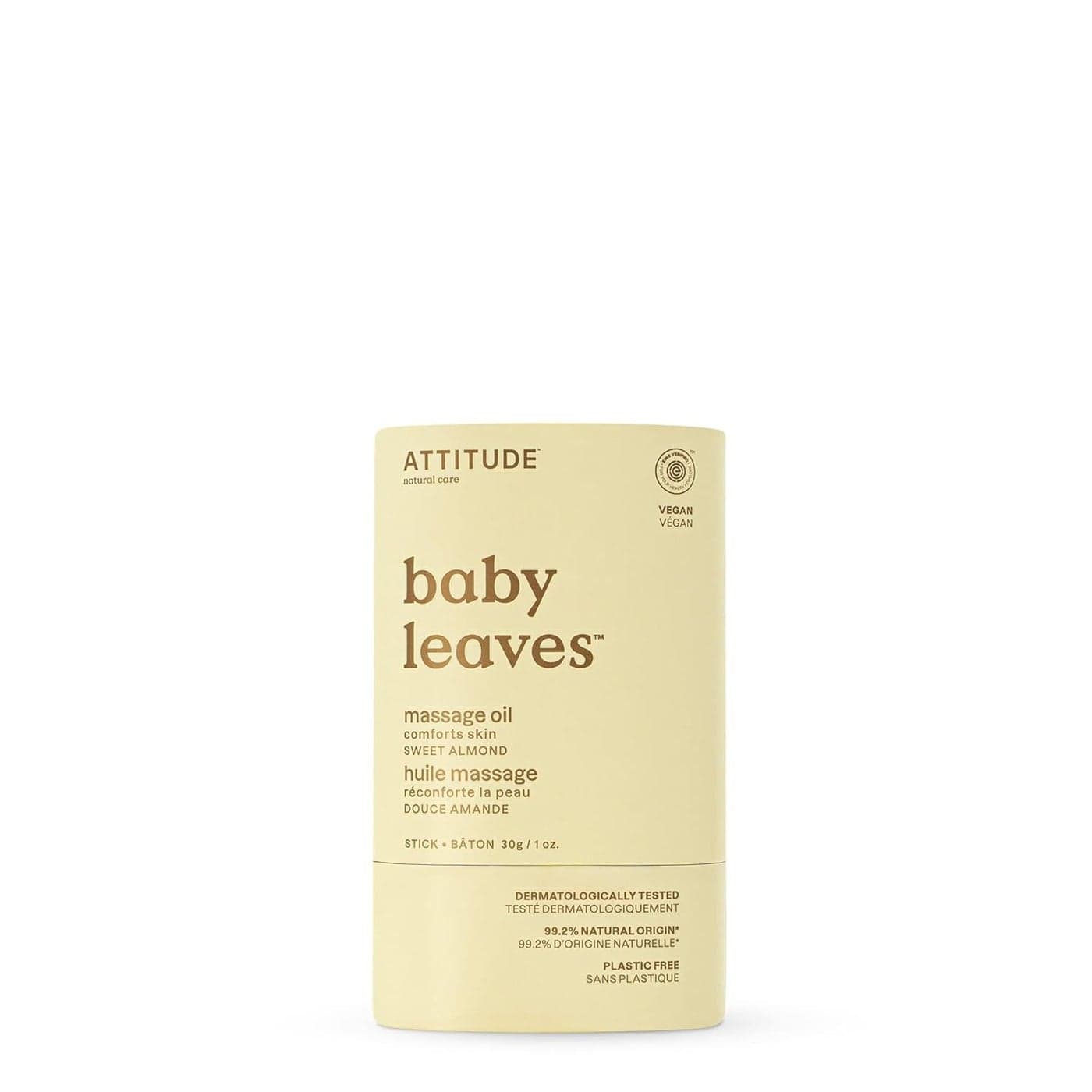 ATTITUDE PlasticFree Massage Oil Bar for Baby EWG Verified Dermatologically Tested Made with Naturally Derived Ingredients Vegan Sweet Almond 1 Ounce