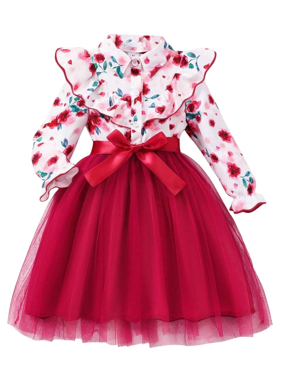 TAGAS Girls Floral Print Long Sleeve (Dress)|| Girls Frock|| Partydress for Girl ||kidsdress ||(KD-351)
