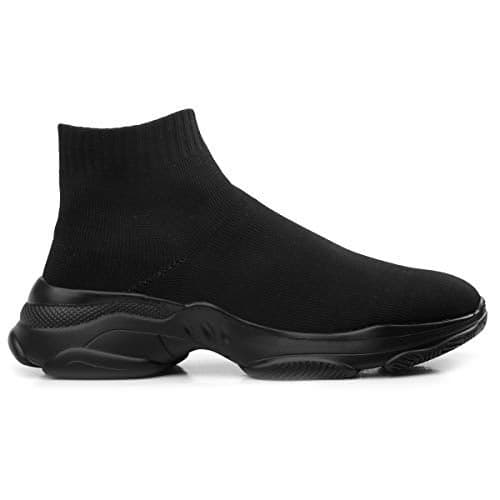 Men's Knitted Material Black Casual Sports Pull-On Light Weight Runningshoes.- 8 UK