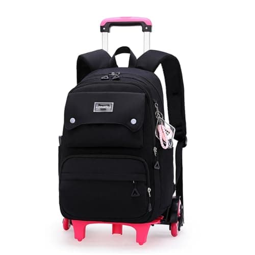 LANSHIYA Solid Color Girls Rolling Backpack with Wheels Schoolbag Elementary School Student Trolley Daypack