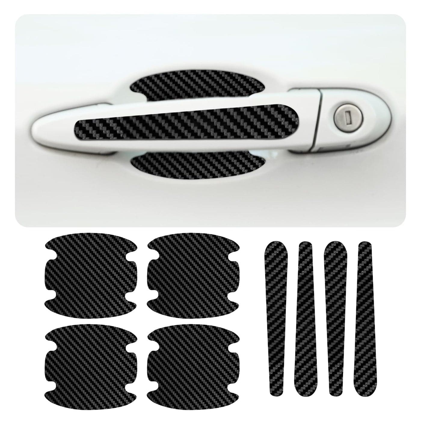 Bestmoy 8PCS Carbon Fiber Car Door Handle Scratch Protectors Universal Paint Guard Sticker for Door Handle Bowl Fits Most Cars Trucks SUVs Black