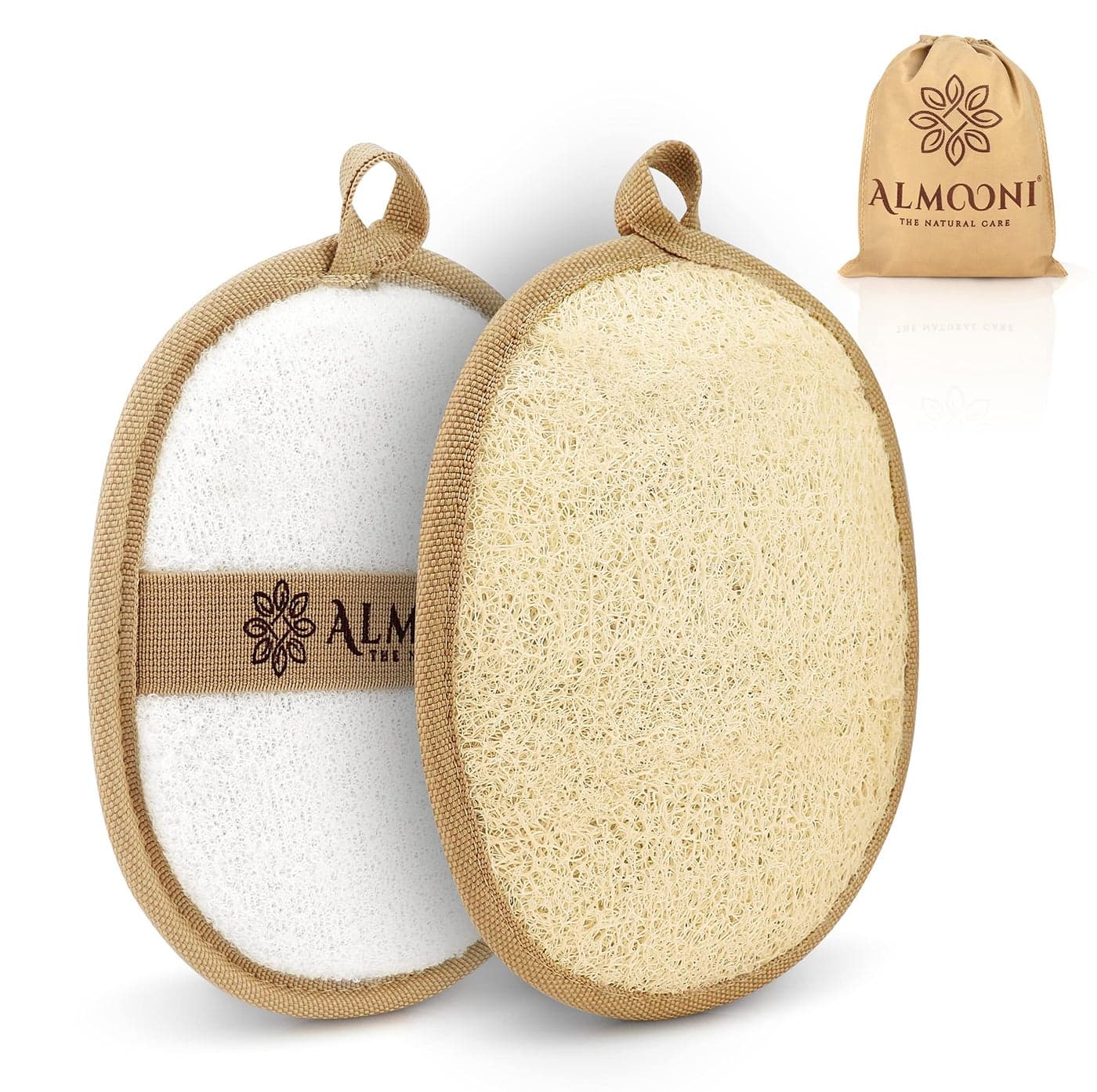 Almooni Natural Loofah Exfoliating Body Scrubber Made with Natural Egyptian Shower Loofah Sponge Bath Shower Loofah Sponge for Women and Men for Face and Body That Gets You Clean 2 Count 1 Pack