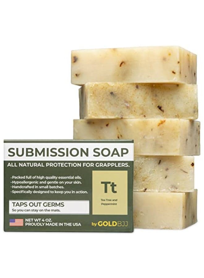 Premium Tea Tree Oil Soap USA Made Bar Soap for BJJ Jiu Jitsu Wrestling and Grappling 5Pack of 4 Ounce Soap Bars Peppermint Tea Tree