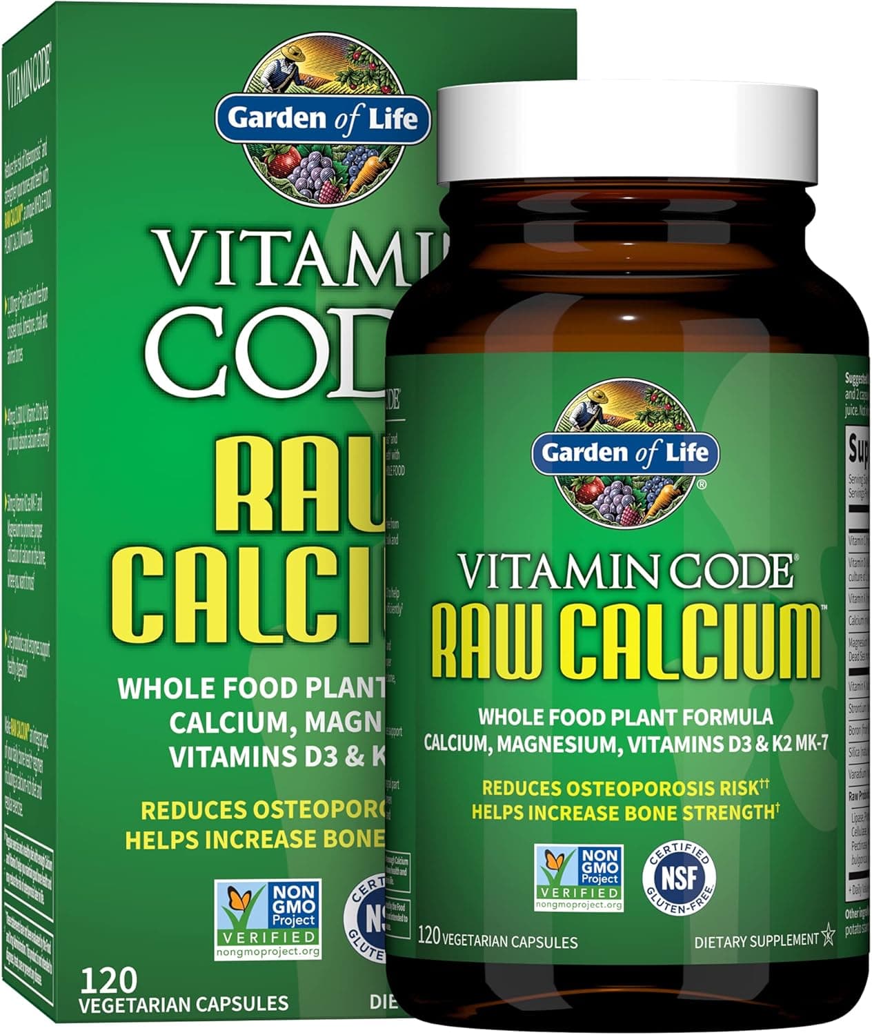 Garden of Life Raw Calcium Supplement for Women and Men Vitamin Code Made from Whole Foods with Magnesium K2 Vitamin D3 and Vitamin C for Bone Strength Probiotics for Digestion 120 Capsules