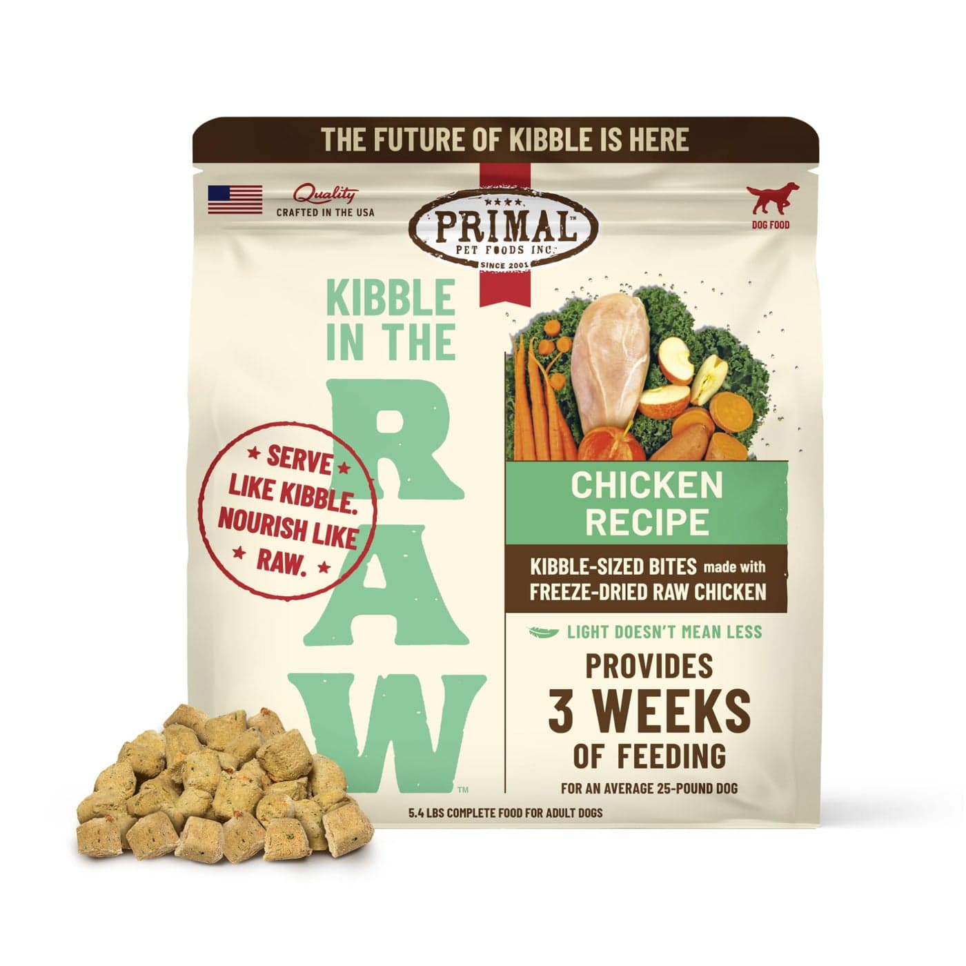 Primal Kibble in The Raw Freeze Dried Dog Food Chicken Scoop Serve Made with Raw Protein Whole Ingredient Nutrition Crafted in The USA Dry Dog Food 54 lb Bag