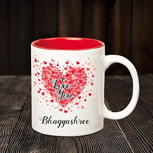 Huppme I Love You Bhagyashree Personalized Name Mug, 350 ml, Inner Red
