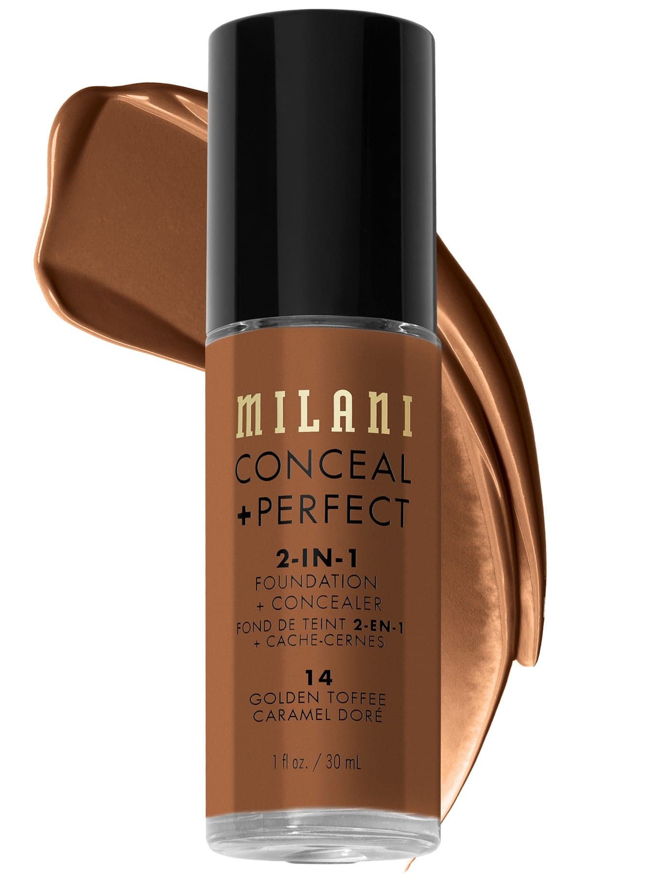 Milani Cosmetics Conceal + Perfect 2-In-1 Foundation + Concealer 14 Golden 30ml – Full Coverage, Lightweight, Long-Lasting, Water-Resistant, Oil-Free, Vegan & Cruelty-Free