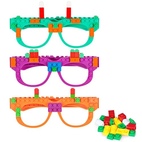 Hooqict 9 Pcs DIY Building Bricks Glasses Building Blocks Games for Kids Creative Building Block Birthday Party Favors Carnival Party Games Supplies
