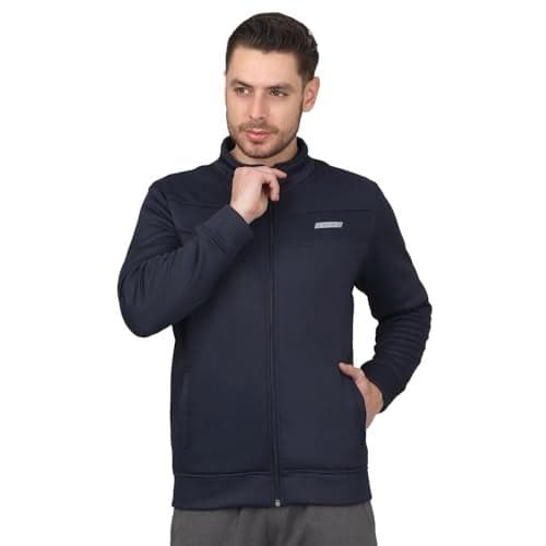 Cantabil Solid Navy Blue Full Sleeves Mock Neck Regular Fit Men's Casual Jacket | Casual Winter Jackets for Men | Mens Jackets for Winter Wear (MJKT00290_NAVY_L)