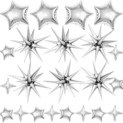 22 Pcs Silver Star Balloons221810 Inch Star Foil Mylar BalloonSpike Balloon and Four Pointed Balloons for Party Supplies Christmas Birthday Wedding Photo Booth Silver