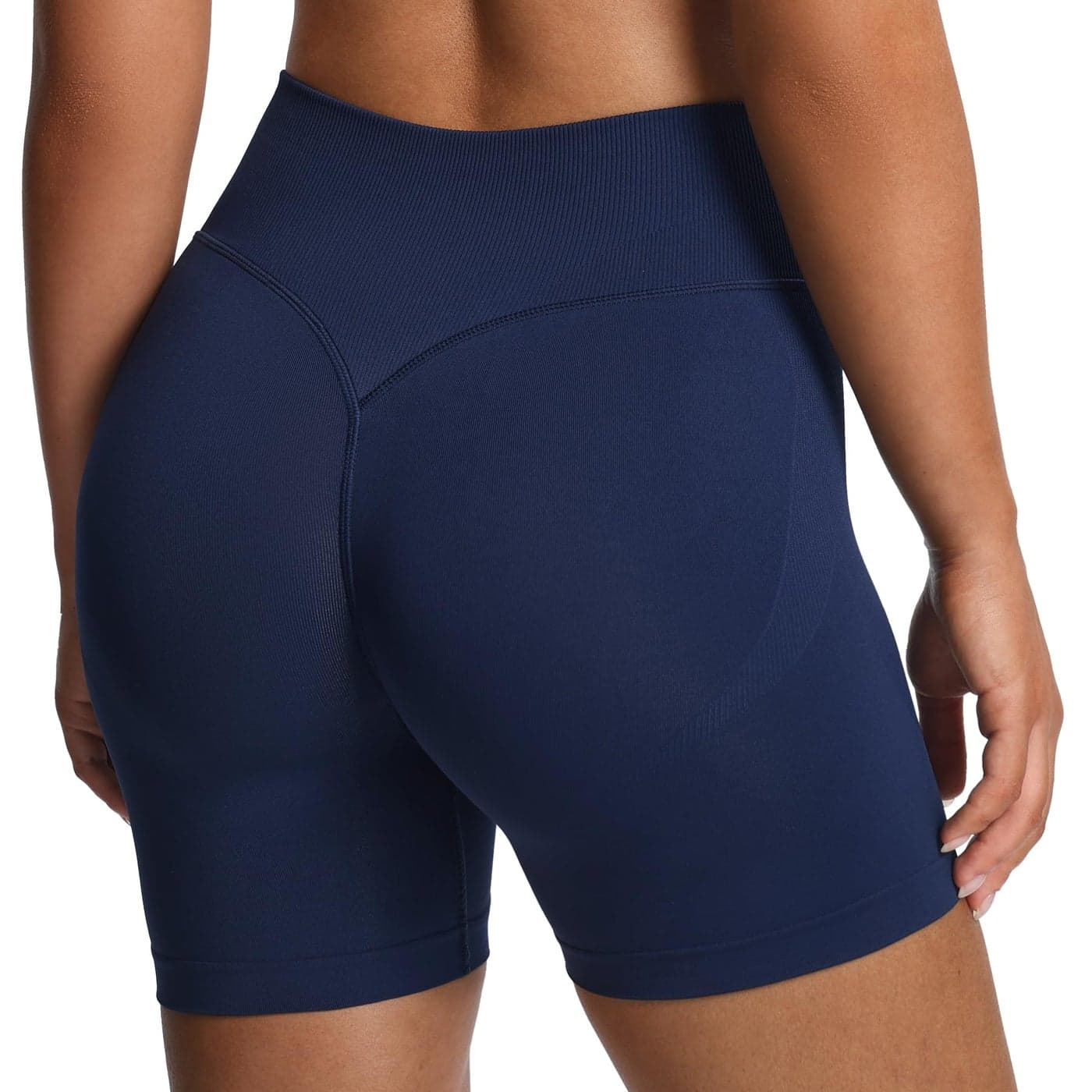 Aoxjox Workout Kinetic Seamless Shorts for Women Tummy Control High Waisted Hidden Scrunch Athletic Running Yoga Short 6 Naval Blue Small