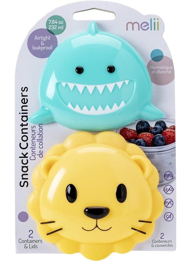 Shark & Lion Snack Containers for Kids - Adorable Airtight, Leakproof Kids Food Storage Set for On-the-Go Joyful Snacking - BPA-Free, Easy to Clean - 232ml , Yellow & Blue