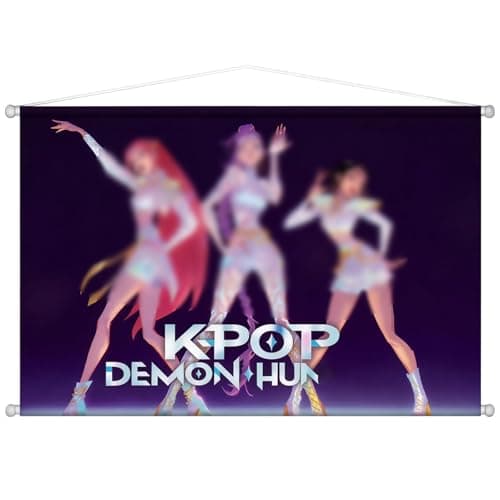 Kpop Wall Scrolls Poster Backdrop,K Pop Themed Birthday Decorations Party Supplies,Demon Durable Hanging Banner Wall Art for Kids Photo Booth Hunters Props Decor for College Dorm Bedroom,16x11.6 Inch